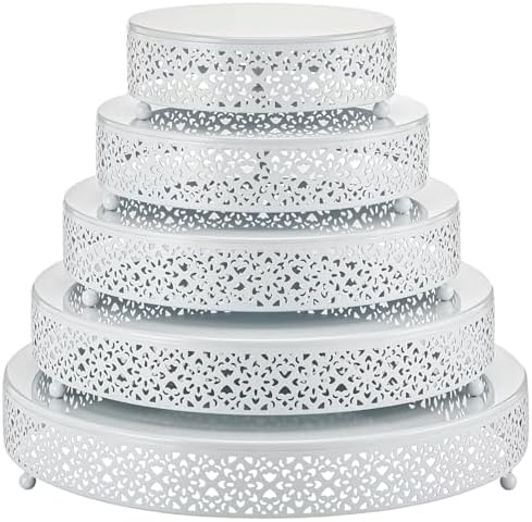 Wenqik 5 Pcs Metal White Cake Stand,16/14/12/10/8 in Round Cake Holder by Wenqik