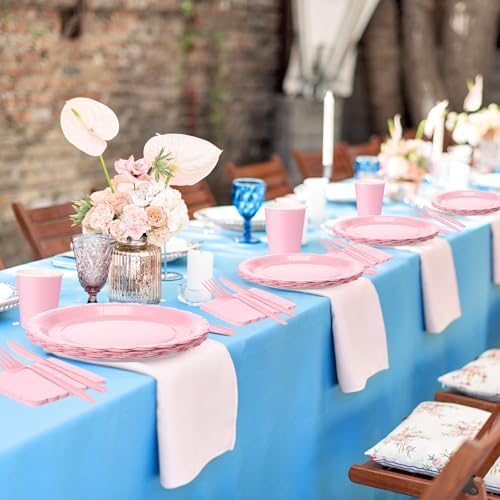 Tegeme 256 Pcs Pink and Blue Gender Reveal Party Supplies Disposable Tablecloth Paper Plates Napkin Cup Plastic Fork Knives Spoon Tableware Serve 36 Guest for Birthday Baby Shower Wedding Decoration - Image 6