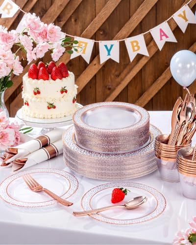 Ciaell 350 Piece Rose Gold Plastic Plates for Weddings Parties - Image 4