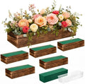Dandat 6 Set Wood Rectangle Boxes 12x4 Inch Rustic Planter with Liner by Dandat