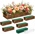 Dandat 6 Set Wood Rectangle Boxes 12x4 Inch Rustic Planter with Liner by Dandat