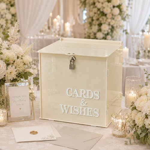 AerWo Beige Wedding Card Box with Lock, Acrylic Card Box for Wedding Decor by AerWo