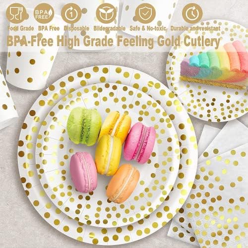 AIRE White Gold Dot Paper Plates Set, 350PCS Disposable Dinnerwarefor 50 - Image 3