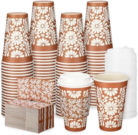 100 Sets 16oz Cielito Lindo Cups Mexican Paper Cup Copas De Barro Disposable Fiesta Coffee Drink Mug with Lid Sleeve for Birthday Baby Shower Wedding Party Supply Cafe Shop Decoration by Acellegic