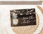 Your Main Event Prints 50 Rustic Mason Jar Save The Date Cards for Wedding, Engagement, Anniversary, Baby Shower, Birthday Party, Wood Save The Dates Postcard Invitations (Pack of 2) - Image 6