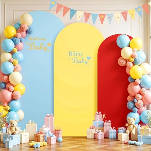 Rainbow Arch Backdrop Cover 6FT 5FT 4FT Stretchy Wedding Arch Covers Set of 3 Spandex Fitted Blue Yellow Red Fabric Backdrop Cover for Party Baby Shower Birthday Decoration - Image 4