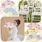Aodaer 50 Pack Tea Party Favor Floral Printed Hand Fans with Organza Bags Bulk Wooden Storage Box Retro Pattern Paper Handheld Folding Fans for Spring Picnic Bridal Shower Wedding Bridesmaid Gifts - Image 5
