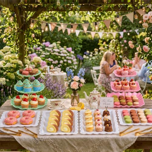 Remerry 16 Pcs Dessert Table Display Set 3 Tier Cake Stands, Pink and Green - Image 2