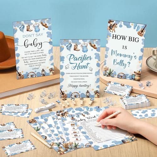 Sherr 476 Pcs Blue Cowboy Baby Shower Game, 9 Styles Baby Shower Activities - Image 2