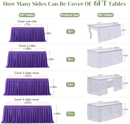 Partisky Purple Polyester Table Skirt for Rectangle Tables 17ft, Wrinkle Resistant Pleated Ruffle Table Cloth for Banquet Wedding Trade Baby Shower Display Gift Dining Table - Image 6