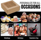 25 pcs Kraft Mini Cookie Boxes for 4 treats with Window and Dividers, Kraft Bakery Boxes, 6 x 6 x 2.4 Inches SMALL Baking Boxes, Square Cookies Box Decorating Supplies for Gift Giving - Image 5