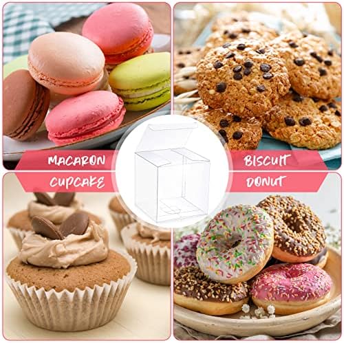 Tuanse 100 Pcs Clear Favor Boxes Plastic Clear Gift Boxes 4 x 4 x 4Inch Transparent PVC Candy Gift Package for Teacher Students Graduation Party Wedding Bridal Baby Shower Cupcake Macaron Cookie - Image 4