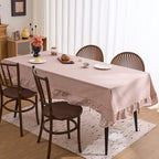 vctops Farmhouse Khaki Plaid Ruffle Table Cloth, Boho Cotton Linen Tablecloth, Washable Table Cover for Rectangle Table Baby Shower Kitchen Party Wedding Decor (Khaki,70"x102") - Image 3