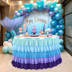 14ft Mermaid Tutu Tulle Table Skirt for Rectangle and Round Tables - Blue Purple Chiffon Decorations for Birthday Party, Baby Shower - Ruffle Skirting - Image 4