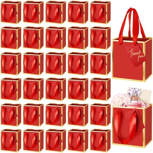 Yeaqee 50 Pcs Mini Paper Gift Bags with Handles Tag, Red, Gold by Yeaqee