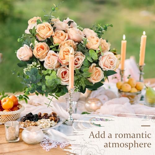 Zeyune 8 Pack 12 Inch Artificial Rose Bouquet, Champagne - Image 5