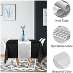 24Pack Disposable Plastic Tablecloths and Satin Table Runner Set Black and Silver Dot Tablecloth Silver Satin Table Runner for Wedding Birthday Baby Shower Anniversary Christmas New Year Party Supply - Image 3