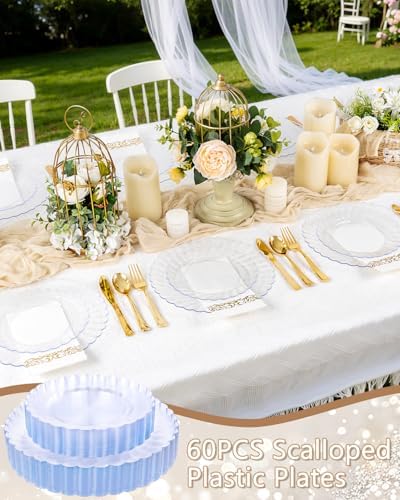 YOUBET 60PCS Clear Scalloped Plastic Plates for Party Wedding - Image 5