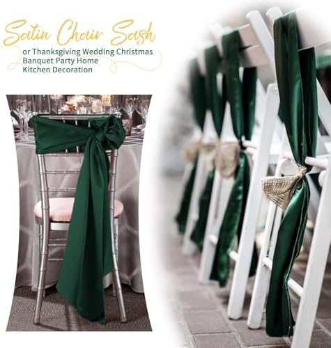 60 PCS Emerald Green Satin Chair Sashes, 7 x 108 Inch - Image 6