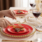 WDF 150Pcs Red Plastic Plates - Red Plates Disposable 25Guest Dinnerware Include 25 Dinner Plate, 25 Dessert Plate, 75 Cutlery & 25 9oz Cups for Wedding/Birthday/Bridal Shower - Image 5