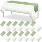 12Pcs White and Sage Green Tablecloth Decorations,Plastic White Table Cloth Printed Green Table Runner Disposable Rectangle Tables Cover for Birthday Wedding Anniversary Graduation Party,54 x108 Inch by MASHAN