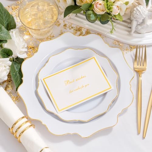 WDF 175Pcs Gold Plates Disposable - White and Gold Plastic Plates 25guest Plastic Dinnerware Ideal for Party/Wedding/First Communion - Image 5