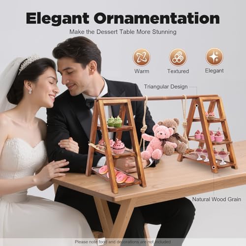 3 Tier Wooden Cupcake Stand, Ladder Dessert Table Display Set Dessert Stands Wood Farmhouse for Party Birthday Wedding Events Baby Shower Decoration (Wooden) - Image 6