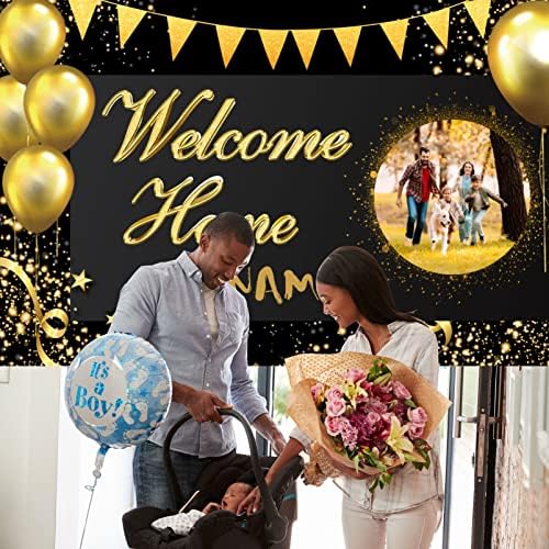 Custom Welcome Home Banner Decoration, Black Gold Welcome Back Home Yard Sign for Outdoor Decor, Military Homecoming Deployment Returning Party Supplies(6x9ft) - Image 5