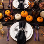 WDF 180 Pieces Black and Purple Halloween Plastic Silverware - Black Flatware Set Include 60 Forks, 60 Knives and 60 Spoons Heavy Duty Plastic Cutlery Purple Utensils for Halloween Party/Birthday - Image 2