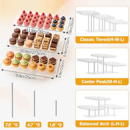 Primst 3 Pack Acrylic Dessert Table Display Set – Rectangular Display Stands for Sandwiches, Cookies & Finger Food, Tiered Trays for Weddings, Baby Shower, Tea Party - Image 2
