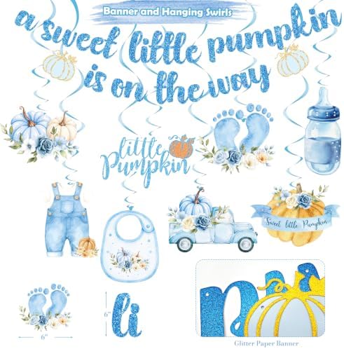 Little Pumpkin Baby Shower Decorations Party Supplies Blue - Image 5