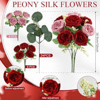 12 Bundles Peonies Artificial Flowers Bulk, Dusty Pink & Burgundy - Image 2