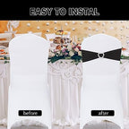 Pack of 60 Spandex Chair Sashes Bows Stretch Chair Cover Band with Buckle Slider Universal Elastic Chair Ties for Wedding Banquet Party Event Decoration (Black) - Image 4