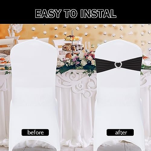 Pack of 120 Spandex Chair Sashes Bows Stretch Chair Cover Band with Buckle Slider Universal Elastic Chair Ties for Wedding Banquet Party Event Decoration (Black) - Image 4