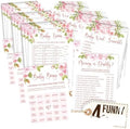 WOODAMORE Funny Baby Shower Games for Girl - Baby Shower Bingo Game Girl, Babies Showers Word Scramble, Floral Babies Showers Activities for 25 Guests, Trivia Mommy Or Daddy Game for Decor (Pack of 3) by Woodamore