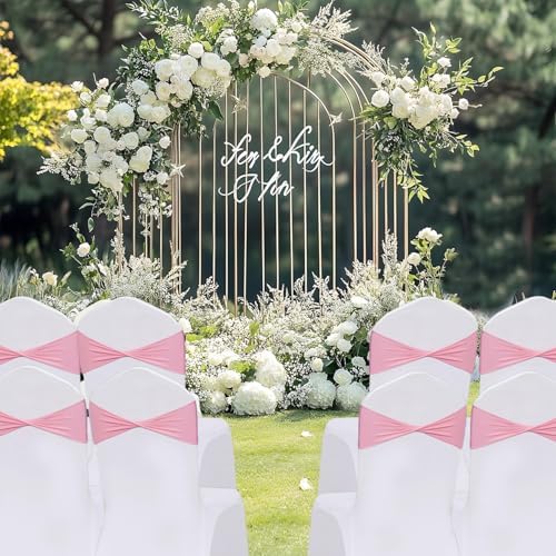 Spandex Pink Chair Sashes Bows 60 Pcs Light Pink Chair Sashes Elastic Chair Cover Bands Ties Without Buckle for Wedding Birthday Party Ceremoney Events Decoration - Image 5