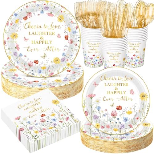 Pickmesh 400 Pcs Floral Bridal Shower Party Supplies Paper Plates Serve 50 by Pickmesh