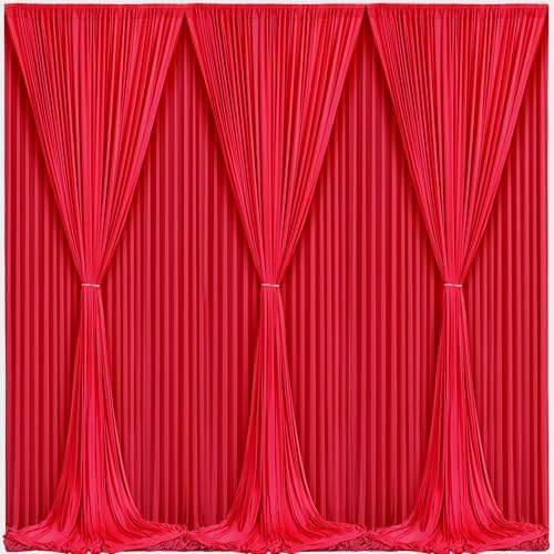 Red Backdrop Curtains 6 Panels-Wrinkle-Free Polyester Photography Drapes Party Photo Backgrounds for Wedding Christmas Photo Backdrops- 24 X10FT (Red) - Image 2