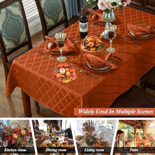 SASTYBALE Fall Rectangle Jacquard Tablecloth, Rust/Burnt Orange, 60"x120" - Image 6