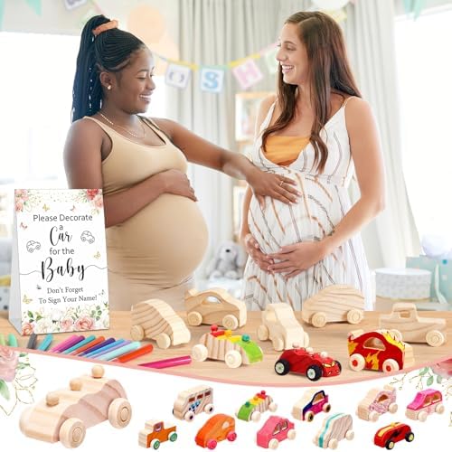 Hiboom 75 Pcs Baby Shower Wood DIY Print Car Set, Pink, Flower - Image 4