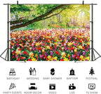10x6.5ft Spring Backdrop Blooming Floral Photography Background Colorful Flowers Green Trees National Park Nature Scenery Wedding Banner Decorations Kids Birthday Portrait Photo Booth Prop - Image 5