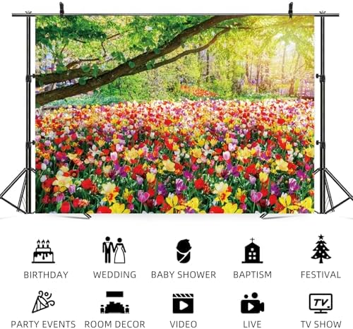 10x6.5ft Spring Backdrop Blooming Floral Photography Background Colorful Flowers Green Trees National Park Nature Scenery Wedding Banner Decorations Kids Birthday Portrait Photo Booth Prop - Image 5