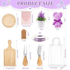 61 Pcs Baby Shower Prizes for Game Winners 6 Sets Bamboo Cheese Board Kit with Spoon Fork Butter Spreaders Plaid Towel Thank You Card for Guests, Housewarming Adult Party Favors (Purple) - Image 2