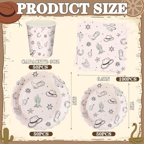 Domensi 250 Pcs Western Cowboy Paper Plates Napkins and Cups Serve 50 - Image 3