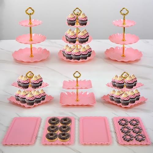 Pack of 11 NWK Cake Stand Set of Cupcake Stand, Tray & Table Cloth (Pink) - Image 2