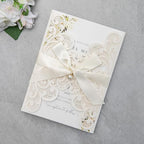 20Pcs Ivory Laser Cut Wedding Invitation Cards With Envelopes - Image 2