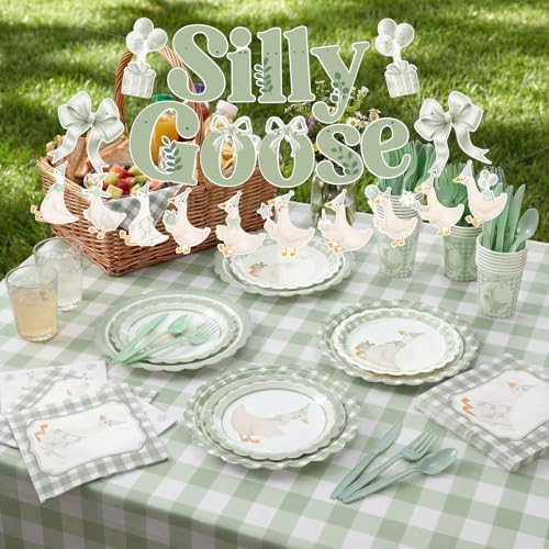 VioraWhite 183 Pcs Silly Goose Birthday Party Set Classical Sage Green - Image 2