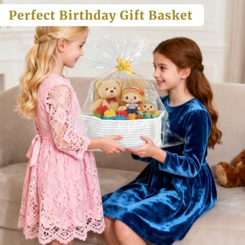 8 Pack Small Woven Baskets with Gift Bags & Ribbons & Cards, Cotton Rope Durable Storage with Handles 12"x8"x5" Empty Gift Baskets for Mother's Day, Baby Showers, Birthdays & Raffle (White) - Image 4