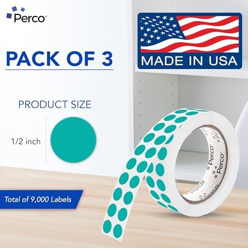 Perco Teal Perforated Round Circle Dot Sticker 1/2-Inch Labels — 3 Rolls, 9,000 Stickers - Planners, Invitations for Aesthetic Coding, Modern Organization & Labeling, Strong Adhesive - Made in USA - Image 2