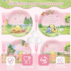 144Pcs Pink Winnie Bear Baby Shower Plates and Napkins Tableware Set, Plates Napkins Cups Straws and Forks Sets, Winnie Baby Shower Decorations Birthday Party Supplies, Serves 24 Guests - Image 5